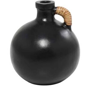 DECO 79- Black Ceramic Decorative Vase Jug with Rattan Wrapped Handle NEW
